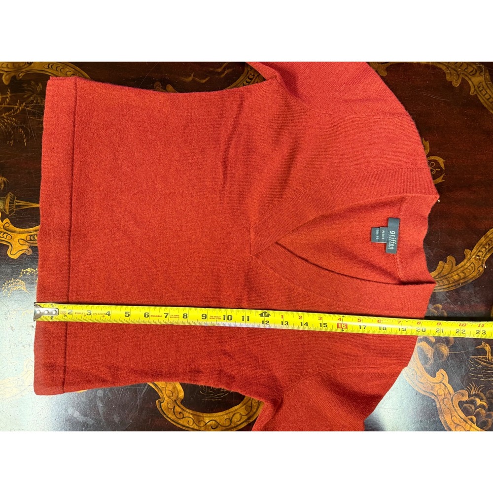 Vtg Griffen Cashmere Womens Rust Orange V Neck Sweater 3/4 Sleeve Fall Petite PS - Picture 8 of 13